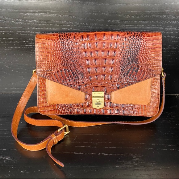 Brahmin Handbags - BRAHMIN Nico Leather Embossed Croc Envelope Flap Bag Turn Lock Bag